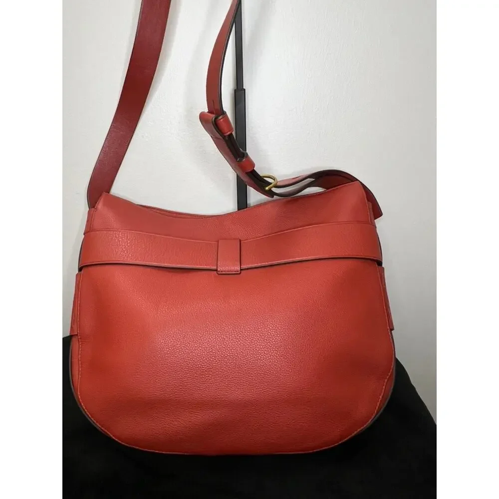 Tory Burch Gemini Link Belted Hobo Red Pebbled Leather Shoulder Bag